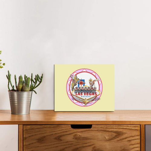 LasVegasIcons Poker Chip - Pink on Yellow Photo Panel for Tabletop Display 8"x6"