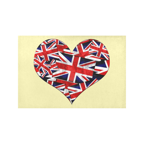 Union Jack British UK Flag Heart Yellow Placemat 12’’ x 18’’ (Set of 2)