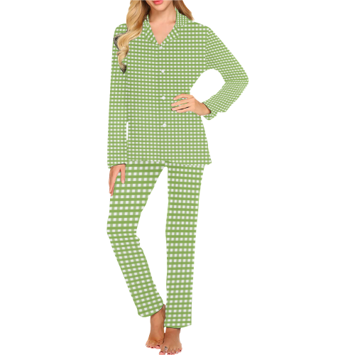 Green Gingham Women's Long Pajama Set