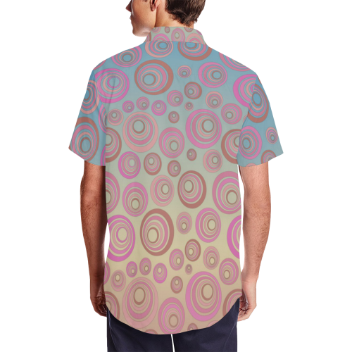 Retro Psychedelic Pink and Blue Men's Short Sleeve Shirt with Lapel Collar (Model T54)