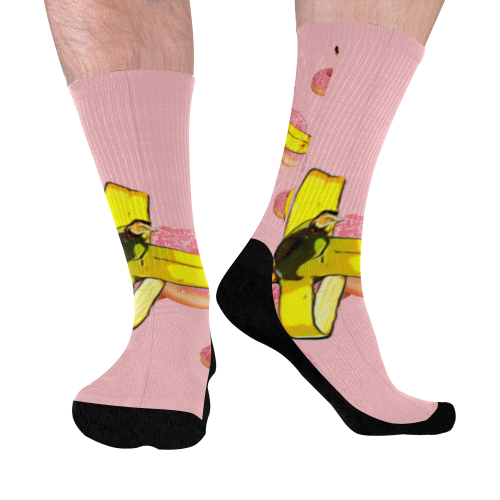 BANANA SPLIT DONUT Mid-Calf Socks (Black Sole)