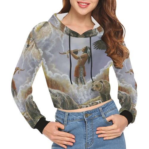 One With Nature Peace Pipe All Over Print Crop Hoodie for Women (Model H22)