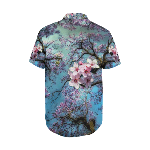Cherry blossomL Men's Short Sleeve Shirt with Lapel Collar (Model T54)