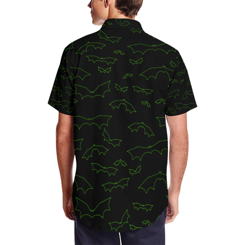 Green Neon Bats Men's Short Sleeve Shirt with Lapel Collar (Model T54)