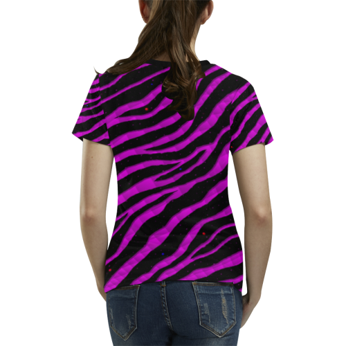 Ripped SpaceTime Stripes - Pink All Over Print T-shirt for Women/Large Size (USA Size) (Model T40)