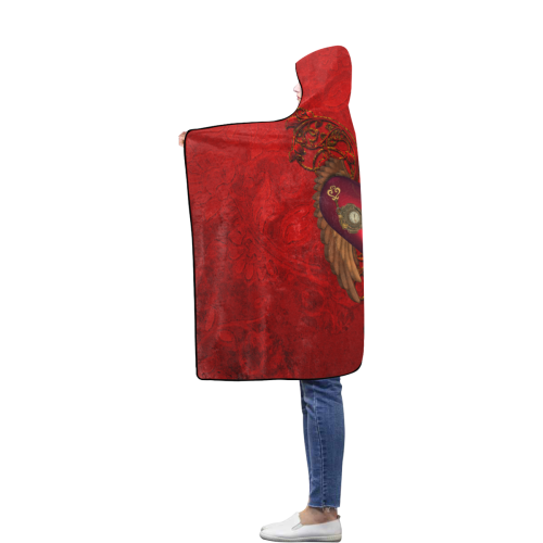 Beautiful heart, wings, clocks and gears Flannel Hooded Blanket 50''x60''