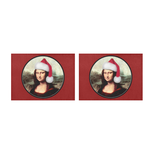 Christmas Mona Lisa with Santa Hat Red Placemat 14’’ x 19’’ (Set of 2)