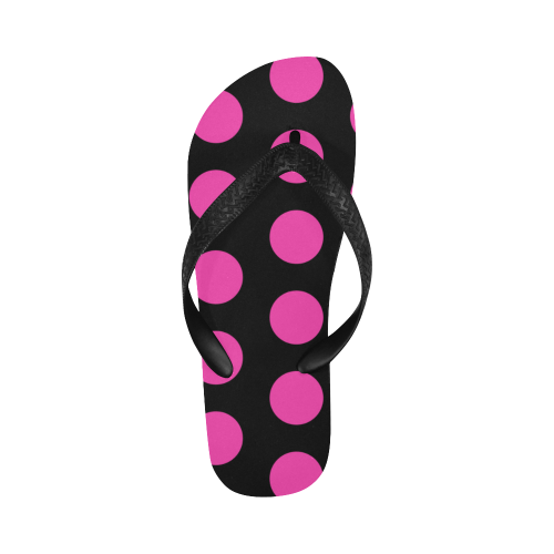 Pink Polka Dots on Black Flip Flops for Men/Women (Model 040)