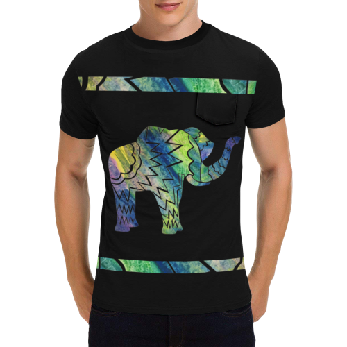 Men's Patchwork Elephant Pocket T Men's All Over Print T-Shirt with Chest Pocket (Model T56)
