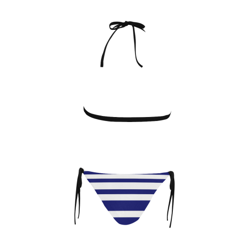 Design bikini Blue White Buckle Front Halter Bikini Swimsuit (Model S08)