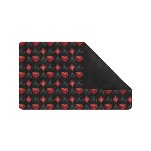 Las Vegas Black and Red Casino Poker Card Shapes on Black Doormat 30"x18" (Black Base)