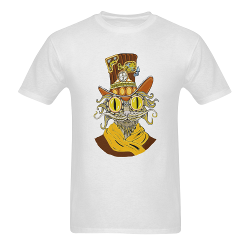 Steampunk Cat White Men's T-shirt in USA Size (Front Printing Only) (Model T02)