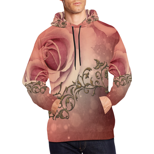 Wonderful roses with floral elements All Over Print Hoodie for Men/Large Size (USA Size) (Model H13)