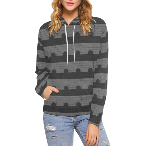 Black Gray Mod Rise All Over Print Hoodie for Women (USA Size) (Model H13)