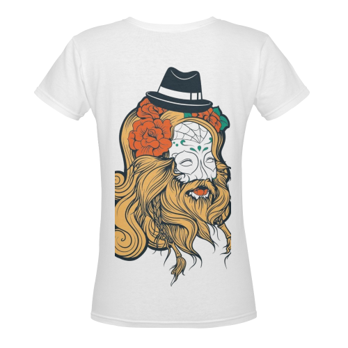 MISTERY OLD MAN! WHITE Women's Deep V-neck T-shirt (Model T19)