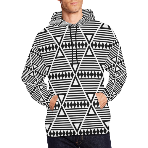 Black Aztec Tribal All Over Print Hoodie for Men/Large Size (USA Size) (Model H13)