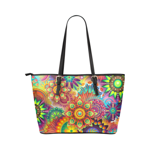 Colorful Abstract Leather Tote Bag/Small (Model 1651)