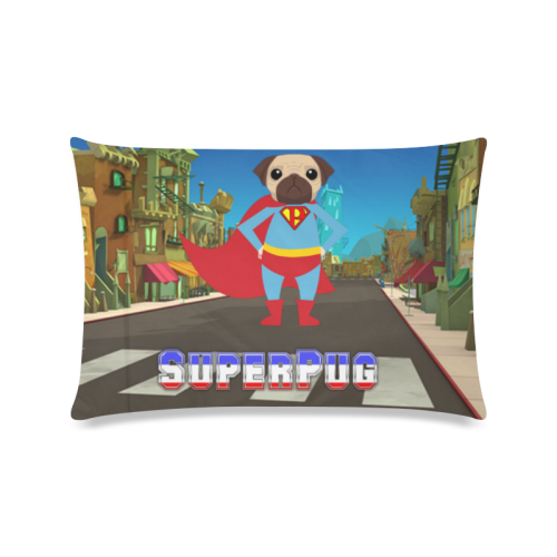SuperPug In The City Custom Zippered Pillow Case 16"x24"(Twin Sides)