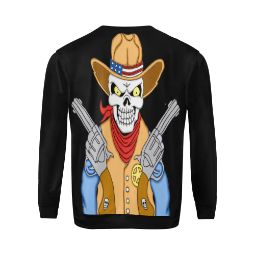Sheriff Cowboy Sugar Skull Black All Over Print Crewneck Sweatshirt for Men (Model H18)