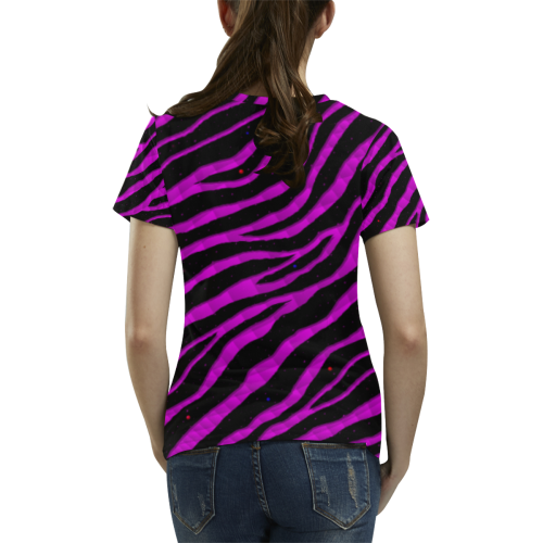 Ripped SpaceTime Stripes - Pink All Over Print T-Shirt for Women (USA Size) (Model T40)