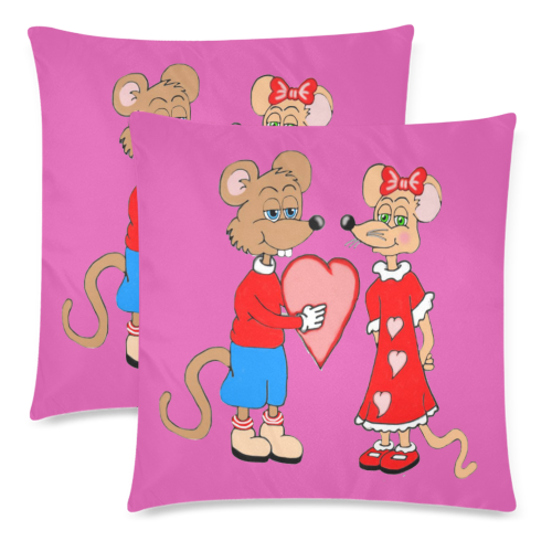Love Mice Pink Custom Zippered Pillow Cases 18"x 18" (Twin Sides) (Set of 2)