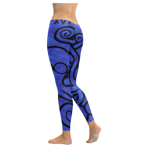 Octo-Doodle-Pus Blue Women's Low Rise Leggings (Invisible Stitch) (Model L05)
