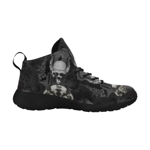Skull with crow in black and white Men's Chukka Training Shoes (Model 57502)