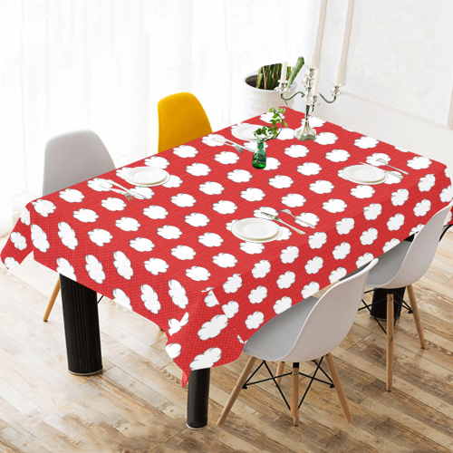 Clouds with Polka Dots on Red Cotton Linen Tablecloth 60"x120"