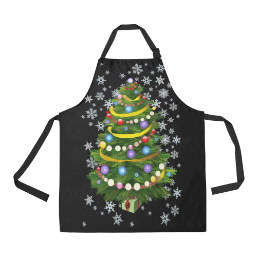 Snowflakes and Christmas Tree with Gift All Over Print Apron