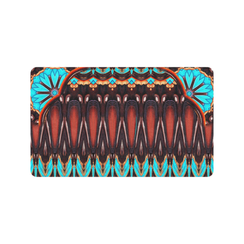 K172 Wood and Turquoise Abstract Doormat 30"x18" (Black Base)