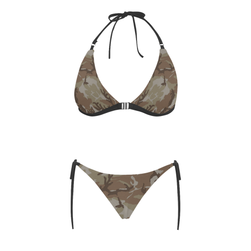 CAMOUFLAGE-DESERT 2 Buckle Front Halter Bikini Swimsuit (Model S08)