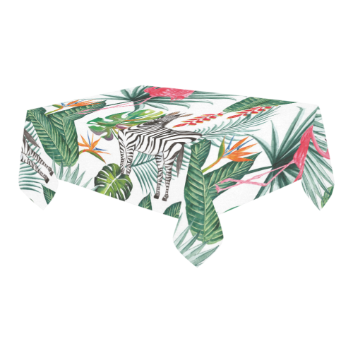 Awesome Flamingo And Zebra Cotton Linen Tablecloth 60" x 90"
