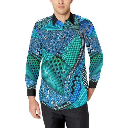 Tangle Doodle in Blue Green Men's All Over Print Casual Dress Shirt (Model T61)