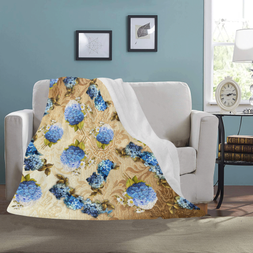 watercolor Hydrangeas on VINTAGE GOLD Ultra-Soft Micro Fleece Blanket 50"x60"