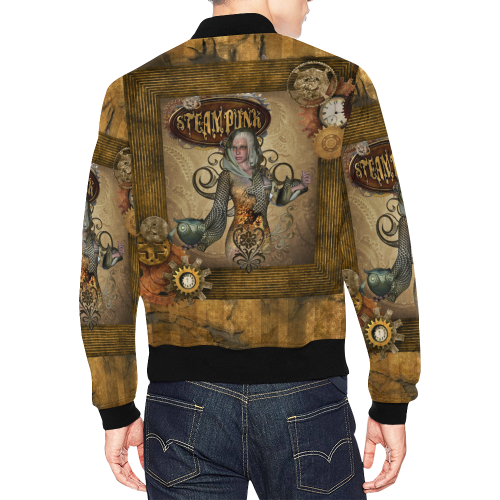 Steampunk lady with owl All Over Print Bomber Jacket for Men/Large Size (Model H19)