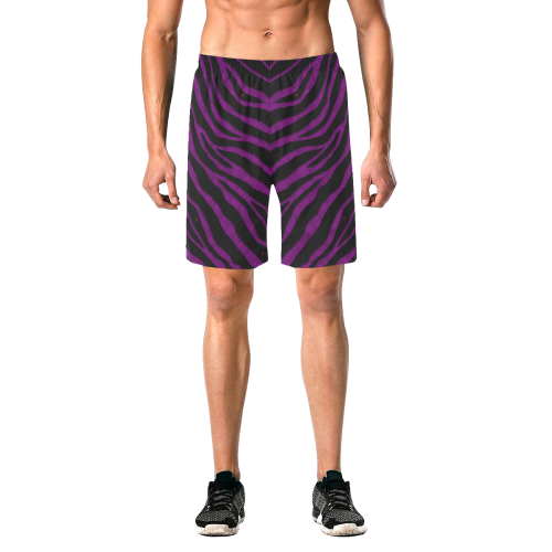 Ripped SpaceTime Stripes - Purple Men's All Over Print Elastic Beach Shorts (Model L20)