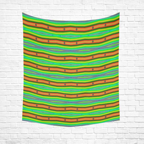 Bright Green Orange Stripes Pattern Abstract Cotton Linen Wall Tapestry 51"x 60"