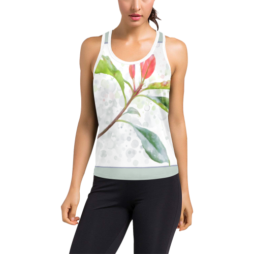 3 colors leaves in frame, red, blue, green. Floral Women's Racerback Tank Top (Model T60)