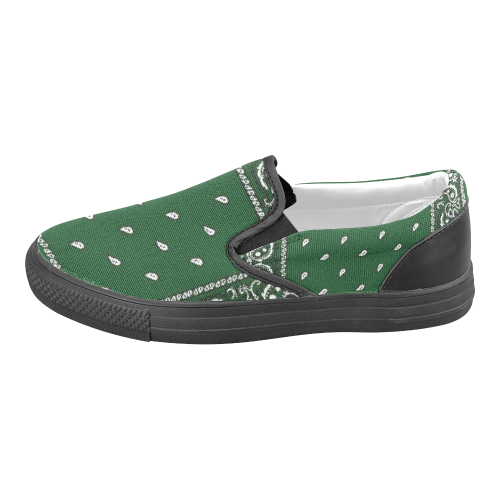 KERCHIEF PATTERN GREEN Slip-on Canvas Shoes for Men/Large Size (Model 019)