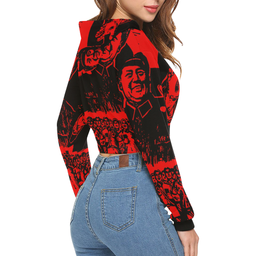 Chairman Mao receiving the Red Guards 2A All Over Print Crop Hoodie for Women (Model H22)