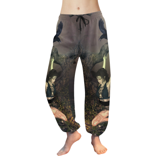 Beautiful fairy with crow Women's All Over Print Harem Pants (Model L18)