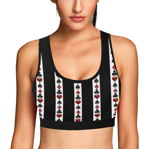Playing Card Symbols Stripes Women's All Over Print Sports Bra (Model T52)