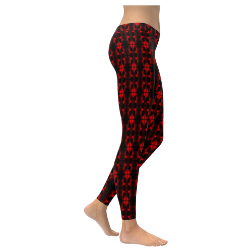 Abstract Flowing * Red on Black Women's Low Rise Leggings (Invisible Stitch) (Model L05)