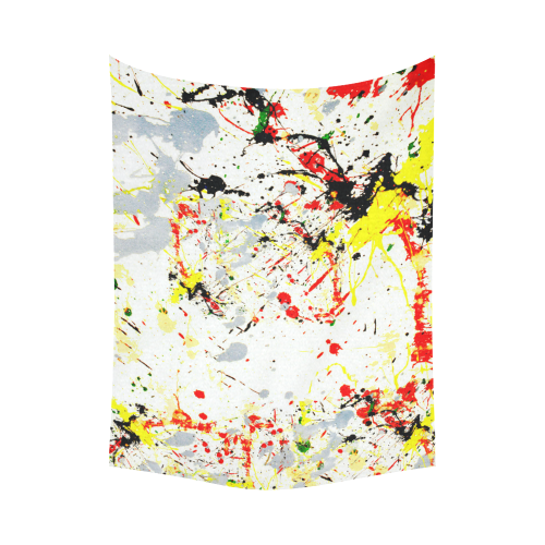 Black, Red, Yellow Paint Splatter Cotton Linen Wall Tapestry 80"x 60"