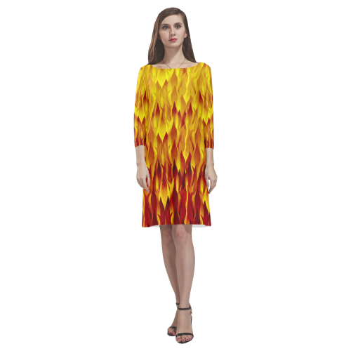 Hot Fire and Flames Illustration Rhea Loose Round Neck Dress(Model D22)