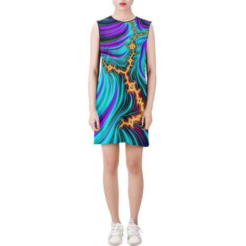 gorgeous Fractal 176 A by JamColors Sleeveless Round Neck Shift Dress (Model D51)