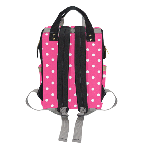 Hot Pink White Dots Multi-Function Diaper Backpack/Diaper Bag (Model 1688)