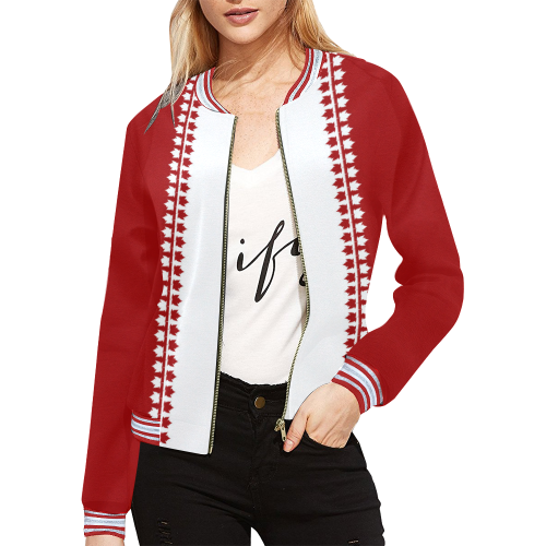 Classic Canada Bomber Jackets All Over Print Bomber Jacket for Women (Model H21)