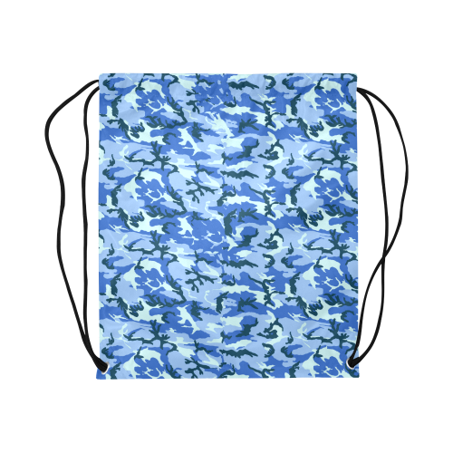 Woodland Blue Camouflage Large Drawstring Bag Model 1604 (Twin Sides)  16.5"(W) * 19.3"(H)