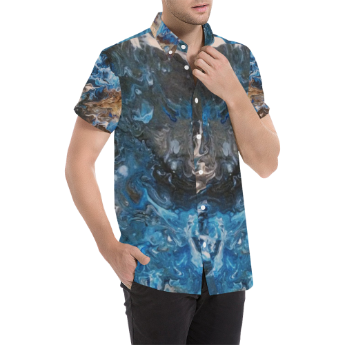 Blue and brown Men's All Over Print Short Sleeve Shirt/Large Size (Model T53)